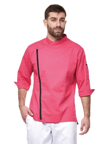 strongAnt Herren Kochjacke 3/4 Kurzarm mit Reißverschluss Stretch Professionelle Kochuniform - Pink, Größe: M von strongAnt