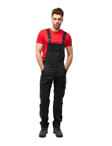 strongAnt Latzhose Herren Stretch Arbeitshose Arbeitslatzhose mit Kniepolstertaschen - Größe: 48, Farbe: Schwarz von strongAnt