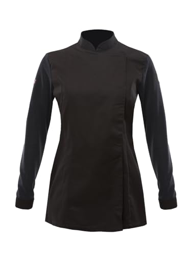 strongAnt Kochjacke Damen - Dry Mesh - Stretch, Bäckerjacke mit verdeckten Druckknöpfen, Langarm - Schwarz. Größe: 5XL von strongAnt