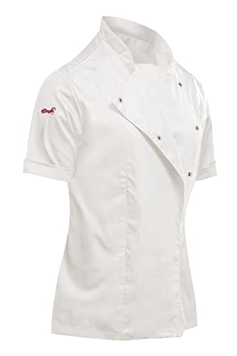 strongAnt Kochjacke Damen Kurzarm Stretch mit Druckknöpfen Kochuniform - Weiß. Größe: XL von strongAnt