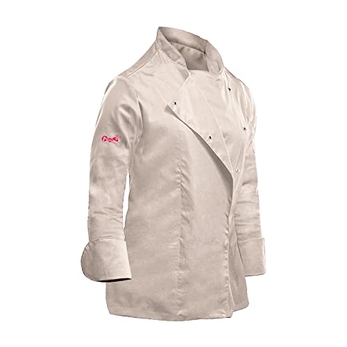 strongAnt Kochjacke Damen langarm Stretch mit Druckknöpfen Kochuniform - Khaki-Grau. Größe: 2XL von strongAnt