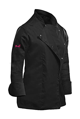 strongAnt Kochjacke Damen Langarm Stretch mit Druckknöpfen Kochuniform - Schwarz. Größe: 4XL von strongAnt