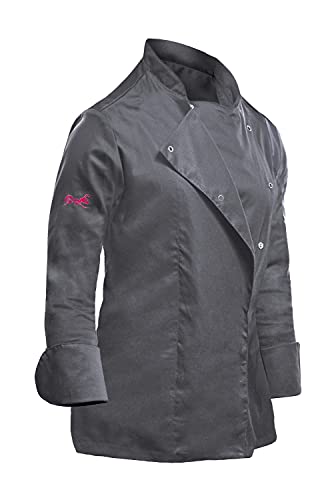 strongAnt Kochjacke Damen langarm Stretch mit Druckknöpfen Kochuniform - Grau. Größe: M von strongAnt