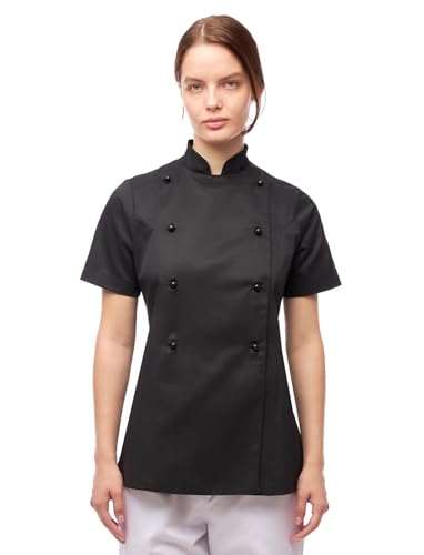 strongAnt Kochjacke Damen mit Stretch-Rücken EasyClean Moderne Kurzarm und Kugelknöpfen Slim Fit Weiß Gr. S von strongAnt