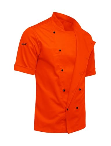 strongAnt Kochjacke herren Inkl. Kugelknöpfe. Bäckerjacke Kurzarm bügelleicht schmutzabweisend easyClean - Farbe: Neon Orange, Größe: S von strongAnt