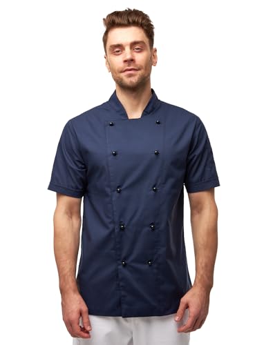 strongAnt Kochjacke Herren Inkl. Kugelknöpfe. Bäckerjacke aus Popeline-Stoff Kurzarm - Dunkelblau, Größe: 2XL von strongAnt