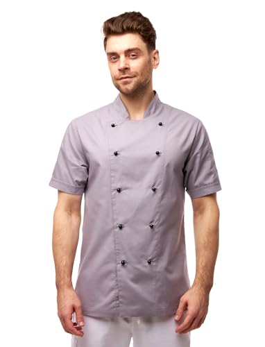 strongAnt Kochjacke Herren Inkl. Kugelknöpfe. Bäckerjacke aus Popeline-Stoff Kurzarm - Hellgrau, Größe: XL von strongAnt