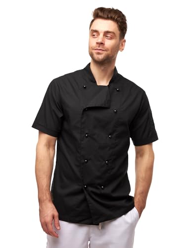 strongAnt Kochjacke Herren Inkl. Kugelknöpfe. Bäckerjacke aus Popeline-Stoff Kurzarm - Schwarz, Größe: S von strongAnt
