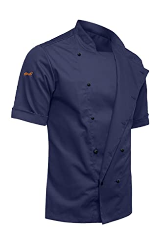 strongAnt Kochjacke Herren Inkl. Kugelknöpfe. Bäckerjacke leicht Stretch Kurzarm - Dunkelblau, Größe: L von strongAnt