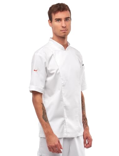 strongAnt Kochjacke Herren Kurzarm mit Druckknöpfen easyMove und dryMesh Wing Slim Fit Chef Uniform Jacket moderne Bäckerjacke - Weiß, 3XL von strongAnt