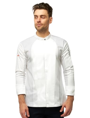 strongAnt Kochjacke Herren Langarm mit Druckknöpfen easyMove und dryMesh Langarm Slim Fit Chef Uniform Jacket moderne Bäckerjacke - Weiß, 6XL von strongAnt