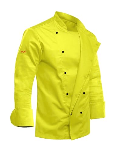 strongAnt Kochjacke Herren easyClean Inkl. Kugelknöpfe. Bäckerjacke Langarm bügelleicht schmutzabweisend - Neon Gelb Gr. L von strongAnt