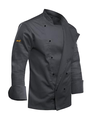 strongAnt Kochjacke herren easyClean Inkl. Kugelknöpfe. Bäckerjacke langarm bügelleicht schmutzabweisend - Grau Gr. S von strongAnt