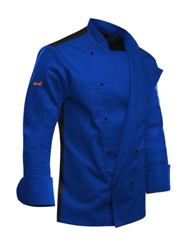 Kochjacke Herren mit Stretch-Rücken EasyClean Moderne Langarm und Kugelknöpfen Slim Fit Blau Gr. XL von strongAnt