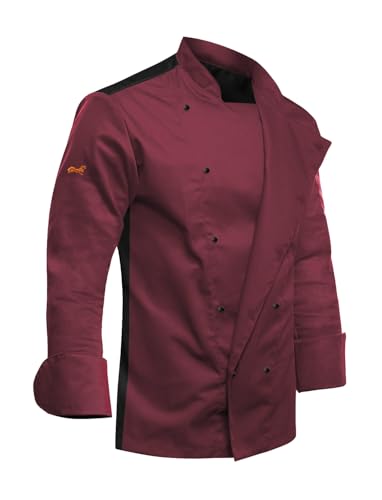 strongAnt Kochjacke Herren mit Stretch-Rücken EasyClean Moderne Langarm und Kugelknöpfen Slim Fit Bordo Gr. L von strongAnt
