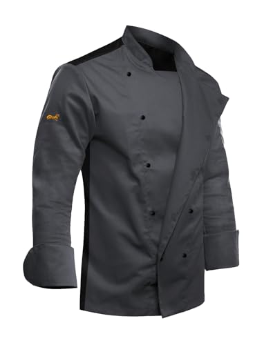 strongAnt Kochjacke Herren mit Stretch-Rücken EasyClean Moderne Langarm und Kugelknöpfen Slim Fit Grau Gr. L von strongAnt