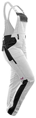 strongAnt Latzhose Damen Powerstretch Arbeitshose für Frauen Malerhose mit Kniepolstertaschen - Weiß-Schwarz/weiße Naht 52 von strongAnt