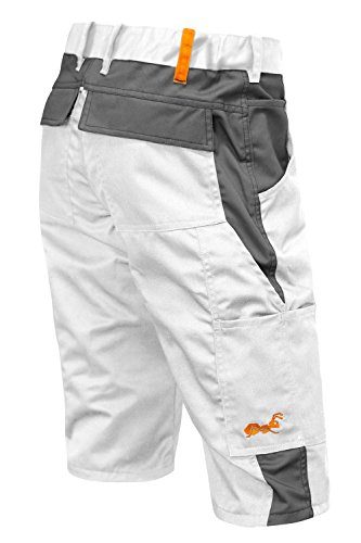 strongAnt Maler Shorts Stretch Berlin Pro Herren Sommer Arbeitshose kurz Cargo Outdoor - Farbe: Weiß-Grau. Größe: 42 von strongAnt