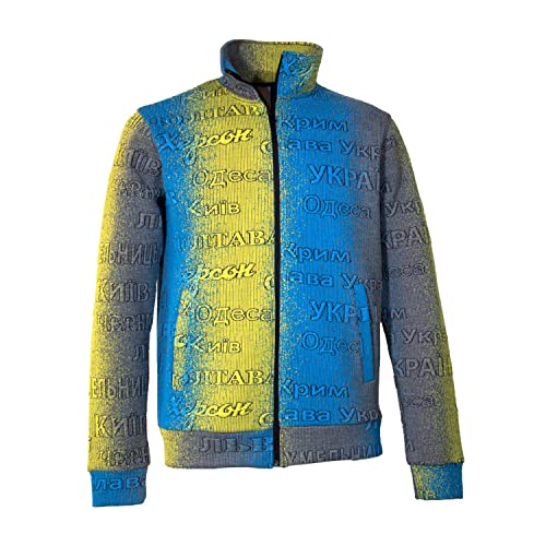 strongAnt Stehkragen Jacke mit Namen ukrainischer Städte Full Zip - Blau/Gelb - Größe L von strongAnt