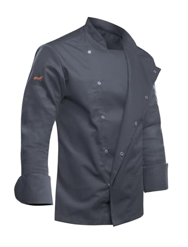 strongAnt easyMove Kochjacke Herren Langarm mit Druckknöpfen Slim Fit Chef Uniform Jacket moderne Bäckerjacke - Grau Gr.5XL von strongAnt