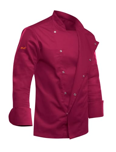 strongAnt easyMove Kochjacke Herren Langarm mit Druckknöpfen Slim Fit Chef Uniform Jacket moderne Bäckerjacke - Bordo Gr.S von strongAnt