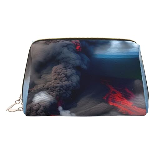 Kilauea Make-up-Tasche aus Leder, Motiv: Vulkanblüte, für Damen, Reise-Kulturbeutel für Toilettenartikel, Kosmetiktasche von sttung