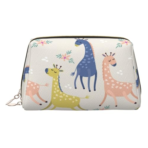 Kosmetiktasche aus Leder mit niedlichem Giraffen-Druck, für Damen, Reise-Kulturbeutel für Toilettenartikel, Kosmetiktasche von sttung