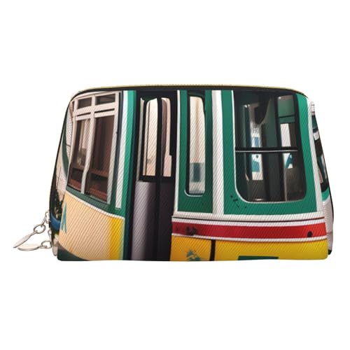 Lissabon Tram Grafikdruck Leder Make-up-Tasche für Damen, Reise-Kulturbeutel für Toilettenartikel, Kosmetiktasche von sttung