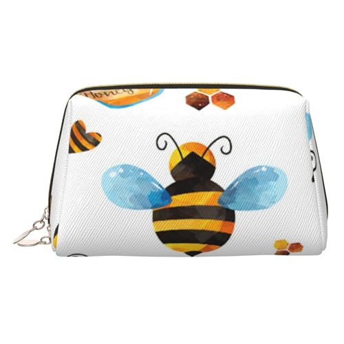 Make-up-Tasche aus Leder mit Cartoon-Bienen-Grafikdruck, für Damen, Reise-Kulturbeutel für Toilettenartikel, Kosmetiktasche von sttung