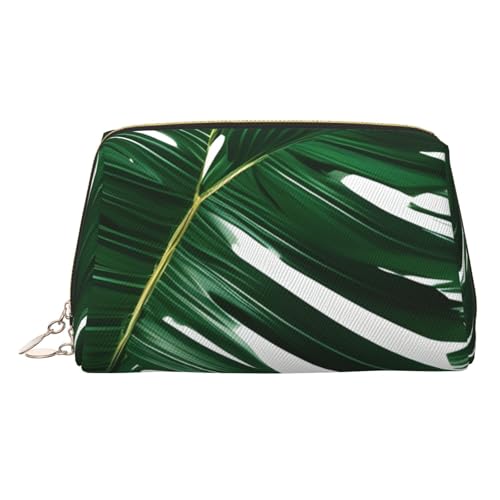 Make-up-Tasche aus Leder mit Palmenblatt-Aufdruck, für Damen, Reise-Kulturbeutel für Toilettenartikel, Kosmetiktasche, Grün von sttung
