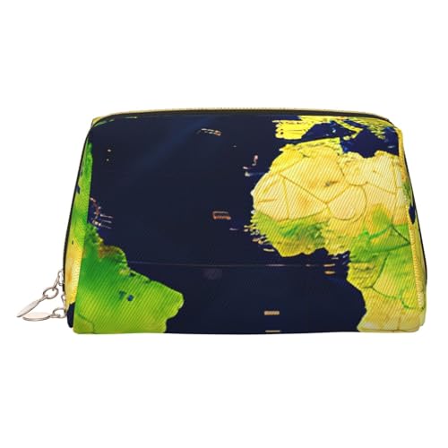 Make-up-Tasche aus Leder mit Weltkarten-Aufdruck, für Damen, Reise-Kulturbeutel für Toilettenartikel, Kosmetiktasche von sttung