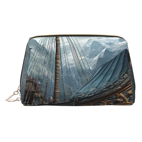 Make-up-Tasche aus Leder mit altem Piratenschiff-Aufdruck, für Damen, Reise-Kulturbeutel für Toilettenartikel, Kosmetiktasche von sttung