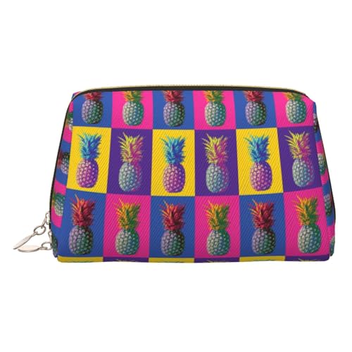 Make-up-Tasche aus Leder mit buntem Ananas-Grafikdruck, für Damen, Reise-Kulturbeutel für Toilettenartikel, Kosmetiktasche von sttung