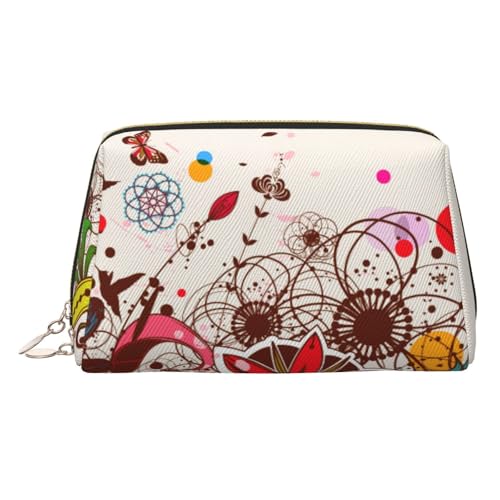 Make-up-Tasche aus Leder mit buntem Blumen-Schmetterlings-Aufdruck, für Damen, Reise-Kulturbeutel für Toilettenartikel, Kosmetiktasche Make-up-Tasche aus Leder mit buntem Blumen-Schmetterlings-Aufdruck, für Damen, Reise-Kulturbeutel für Toilettenartikel, Kosmetiktasche von sttung