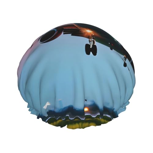 sttung Flugzeug in Abendlichtern Druck Doppellagige Duschhaube Stilvoll Elastischer Rand Duschhaube für Damen Herren von sttung