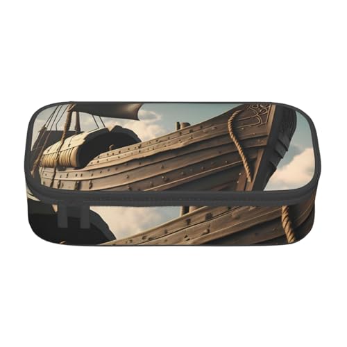 sttung Kosmetiktasche mit Piratenschiff-Aufdruck, Augenbrauenstift, Kosmetiktasche mit mehreren Fächern für Reisen, Schwarz , Einheitsgröße von sttung