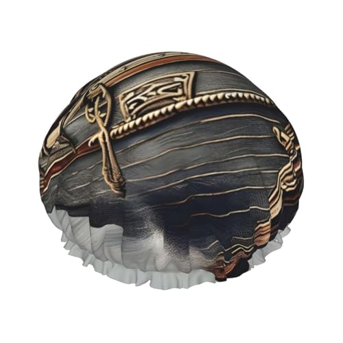 sttung Old Viking Boats Print Double Layer Shower Cap Stylish​ Elastic Rim Shower Cap for Women Men von sttung
