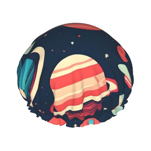 sttung Outer Space Planets Print Doppellagige Duschhaube Stilvolle Elastischer Rand Duschhaube für Damen Herren von sttung