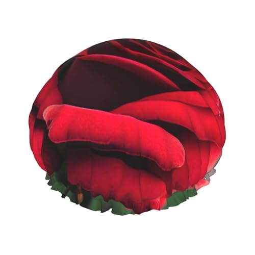 sttung Rote Rose Print Doppellagige Duschhaube Stilvolle Elastischer Rand Duschhaube für Damen Herren von sttung