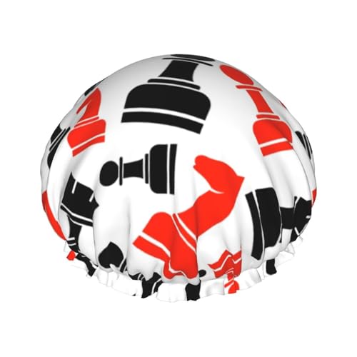 sttung Schachgrafikdruck Doppellagige Duschhaube Stilvoll Elastischer Rand Duschhaube für Damen Herren von sttung