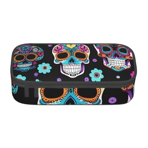 sttung Sugar Skull Print Augenbrauenstift Kosmetik Aufbewahrungstasche mit mehreren Fächern für Reisen, Schwarz , Einheitsgröße von sttung