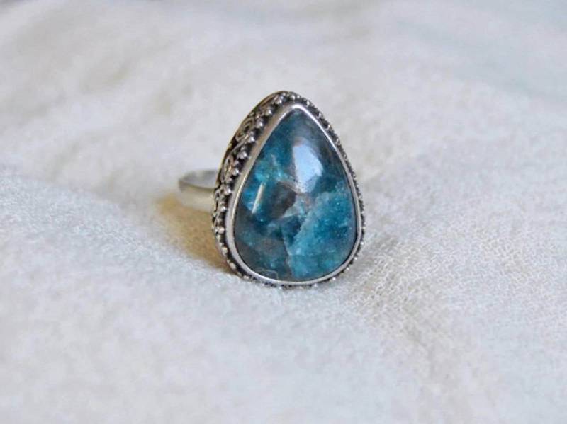 Türkis Blau Grüner Edelstein Ring - Sterling Silber Boho Statement Schmuck Chrysokoll von studio3point