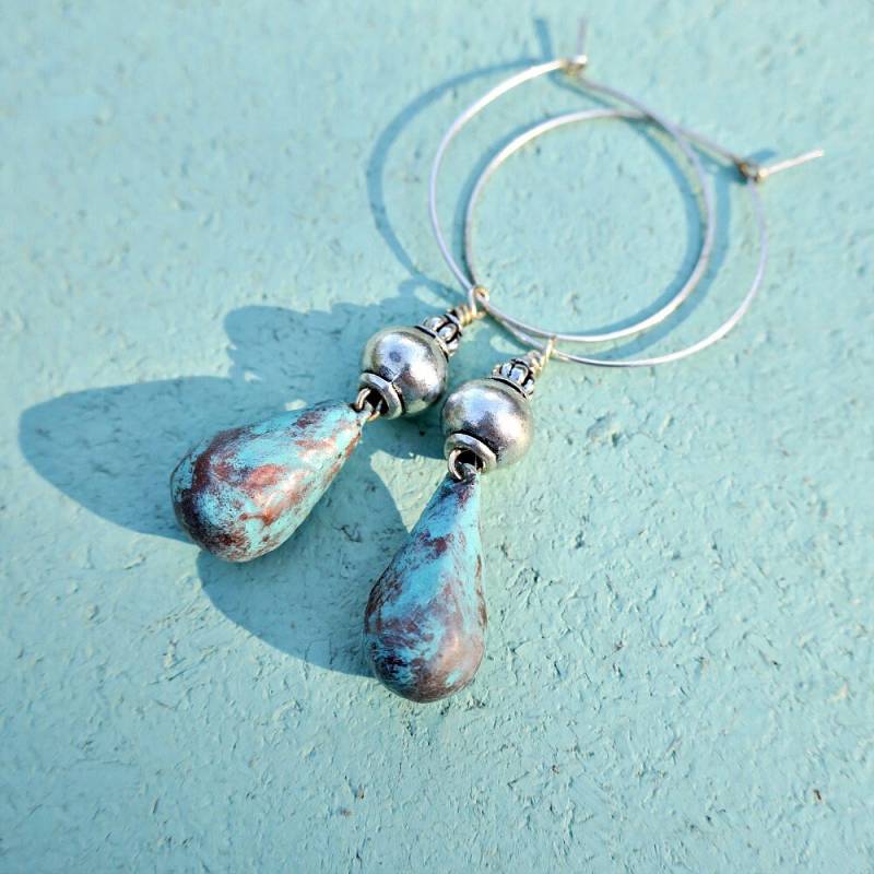 Ohrringe, Silber Creolen Mit Recyceltem Türkis Papier in Tropfenform Catalina von studioRenee