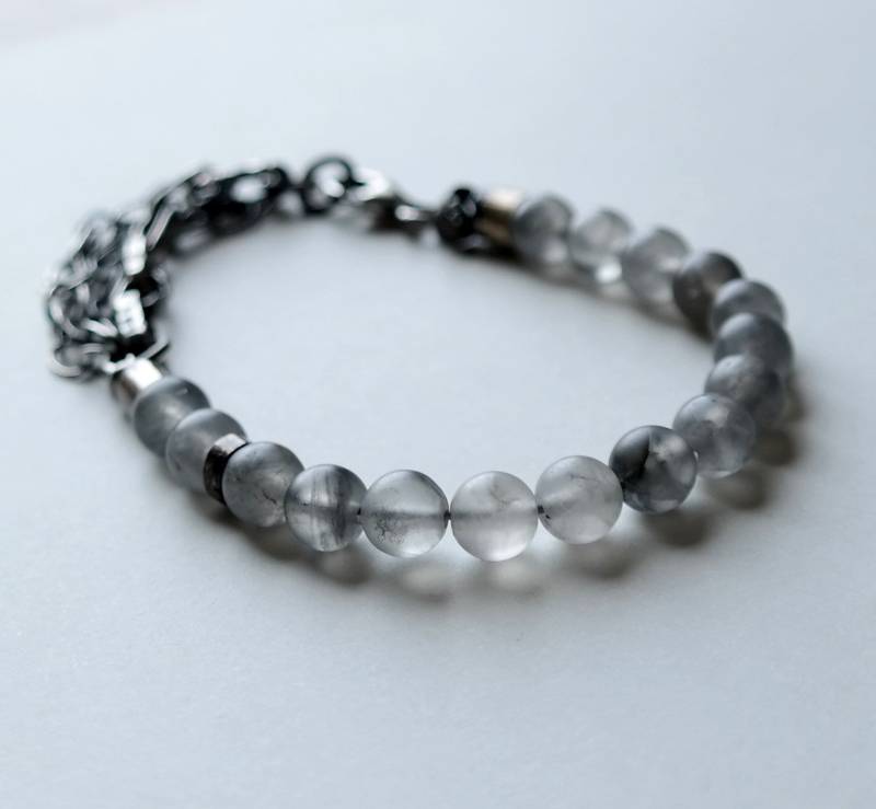 Armband Aus Sterling Silber, Grauquarz Perlen, Perlenarmbänder, Silberketten Armband Aus Sterling Silber, Grauquarz Perlen, Perlenarmbänder, Silberketten von studiokolor