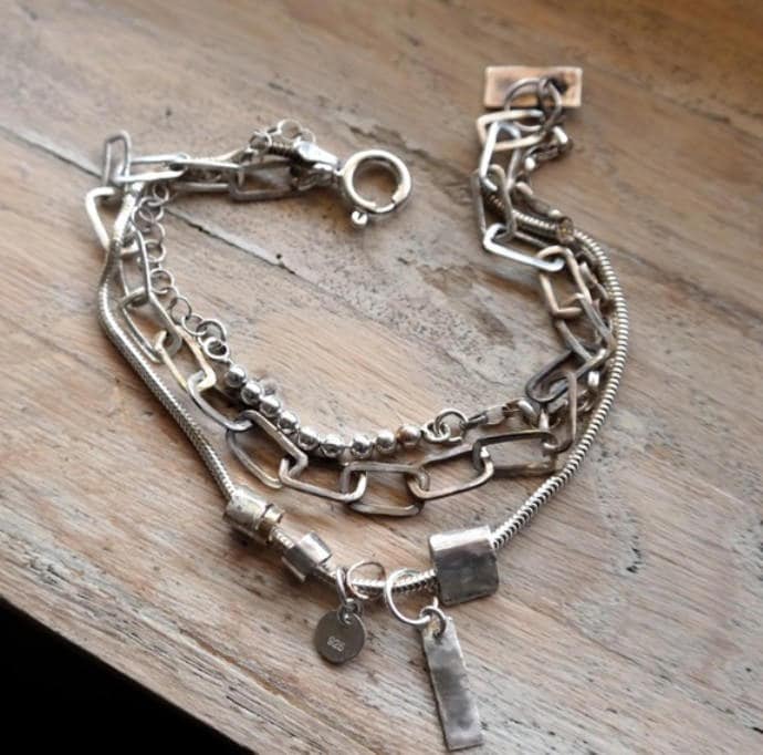 Charm Silber Gliederarmband, Sterling Armband, Rohsilber, Handgemachte Silberkette, Multi Strand Charm Silber Gliederarmband, Sterling Armband, Rohsilber, Handgemachte Silberkette, Multi Strand von studiokolor