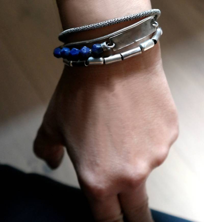Lapislazuli Armband, Sterling Silber Geschichtetes Multi Strang Boho Blau von studiokolor