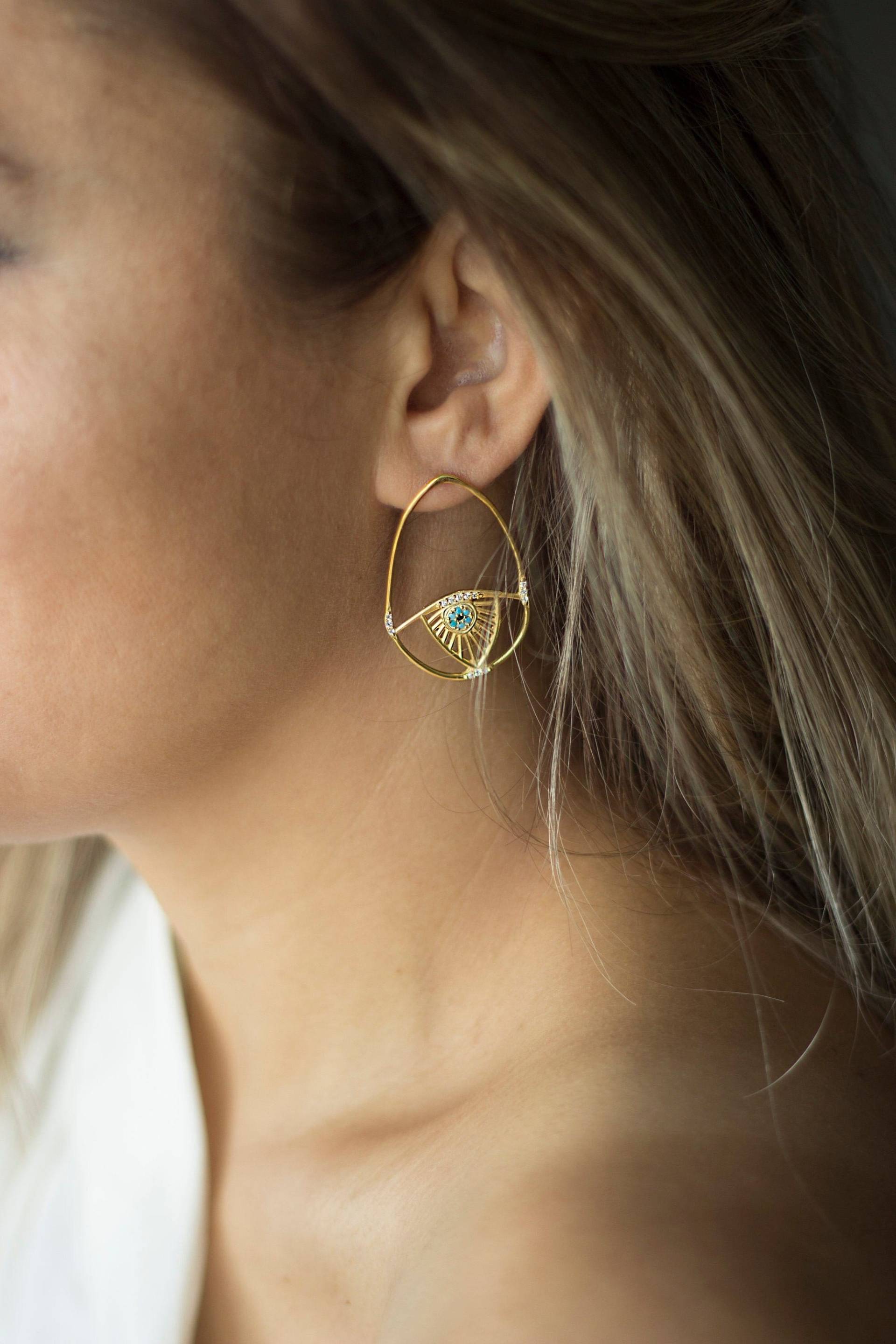 14K Gold/925Er Silber Evil Eye in Sun Ohrringe/Paar von studiomirage