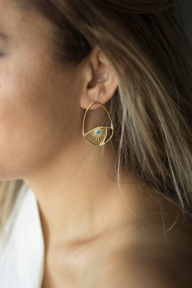 14K Gold/925Er Silber Evil Eye in Sun Ohrringe/Paar von studiomirage