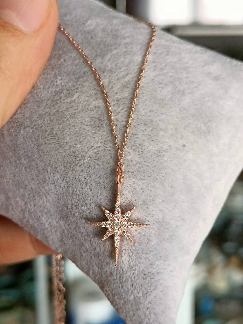 14K Gold Nordstern Halskette Sterling Silber Starburst Anhänger von studiomirage