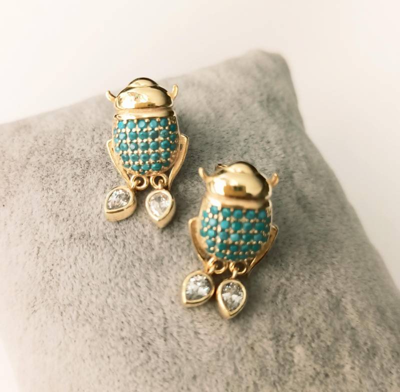 14K Gold Skarabäus Ohrringe/925 Silber Türkis 14K Gold Skarabäus Ohrringe/925 Silber Türkis von studiomirage
